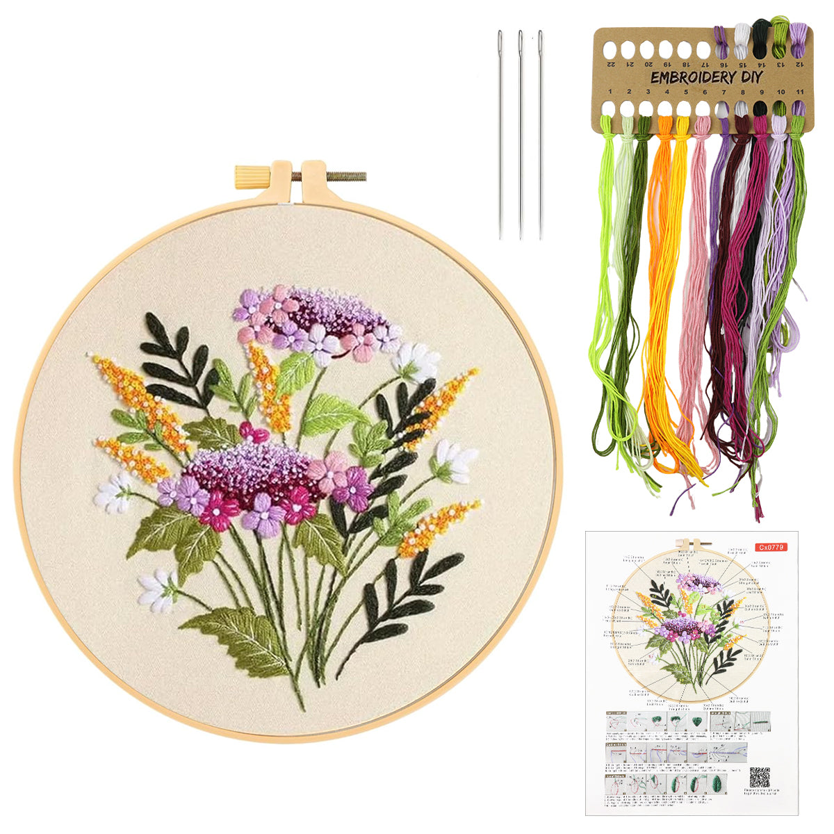 HASTHIP® Cross Stitch Embroidery Kit for Beginners with Pattern and Instructions, DIY Fabric Embroidery Starter Kit Cross Stitch Kit with Color Yarns, Needles, 20cm Dia Embroidery Hoop, Instruction