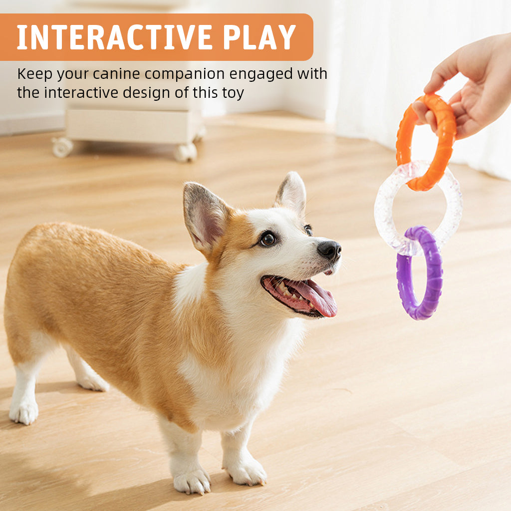 Qpets TPR Dog Tug Toy Chewing Toys 3.54 inches Dia Interlinked Tri-ring Tear-Resistant Dog Toy