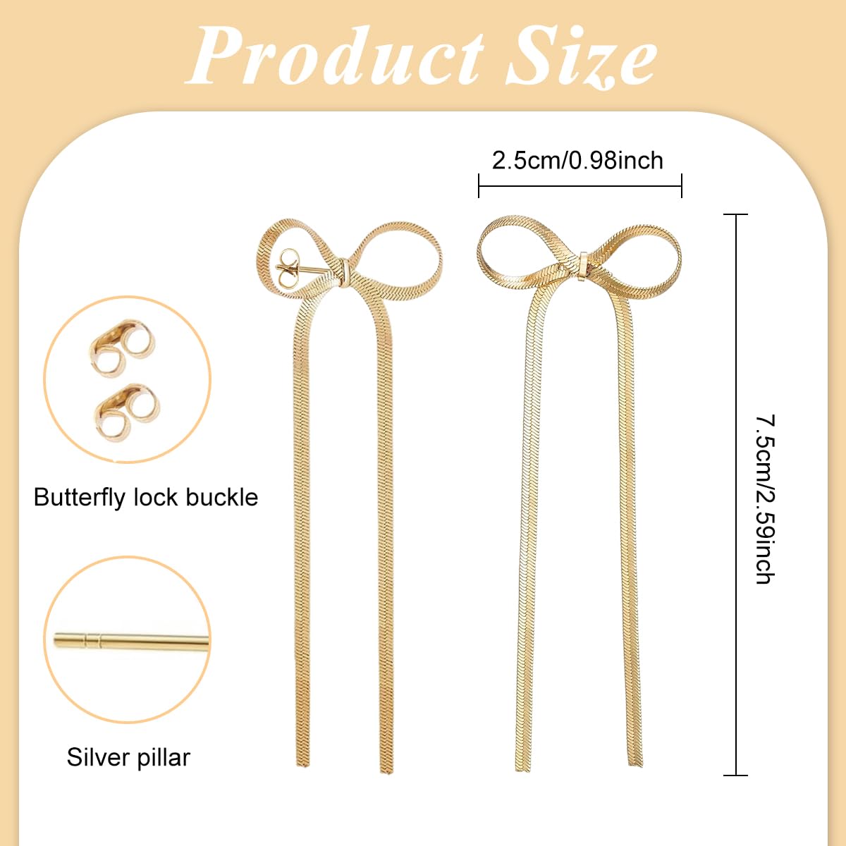 SANNIDHI Bow Earrings for Women Fashion 4'' Bow Drop Studs Earrings for Women Gold Soft Steel Dangle Earrings Long Tassel Chain Earrings Wedding Statement Gifts for Women - 1 Pairs