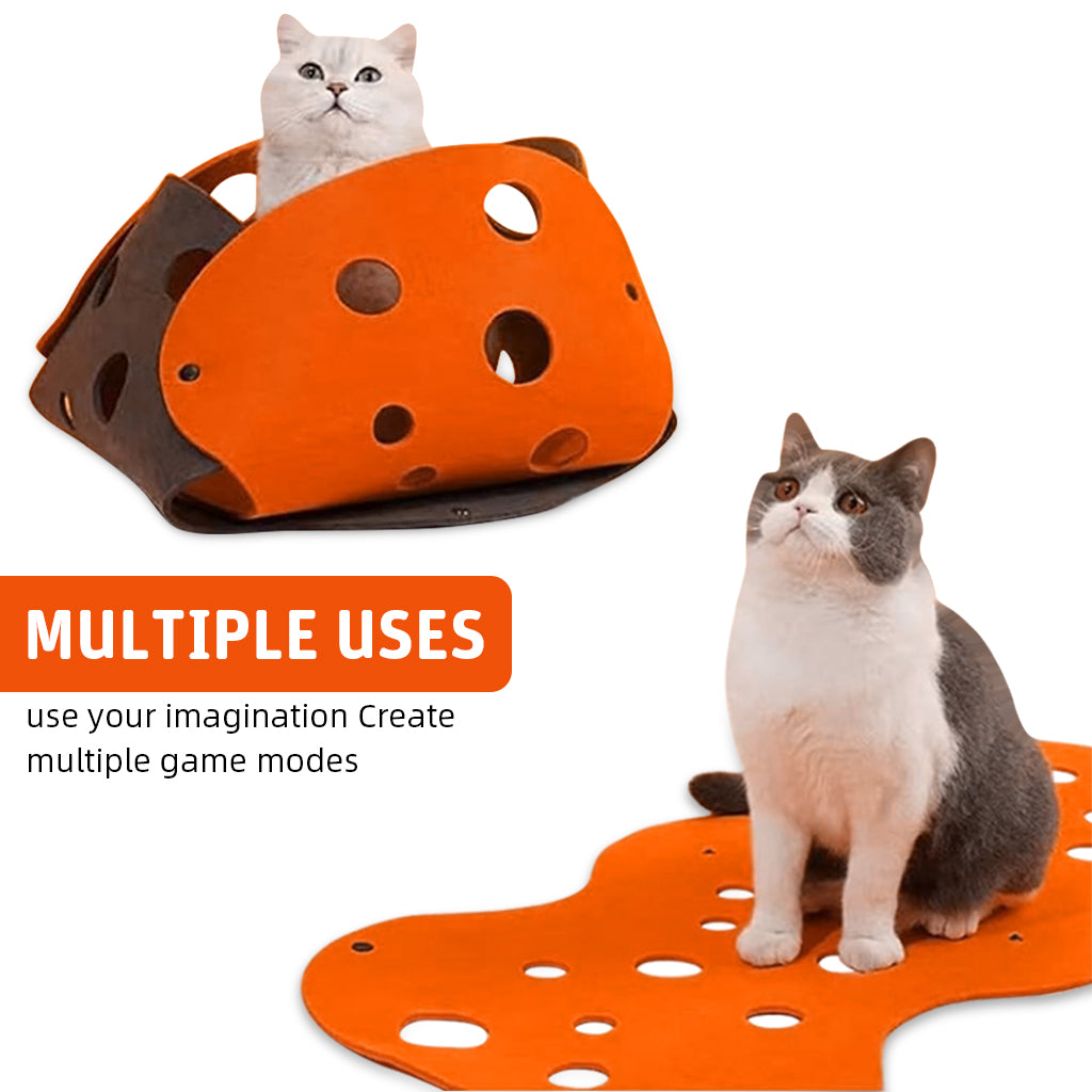 Qpets Felt Cat Tunnel Cat Toy Set of 2 Pieces Assemble Porous Felt Cat Tunnel Dual Color Cut Out Felt Cat Play Hide Cave, 90x 22cm Per One