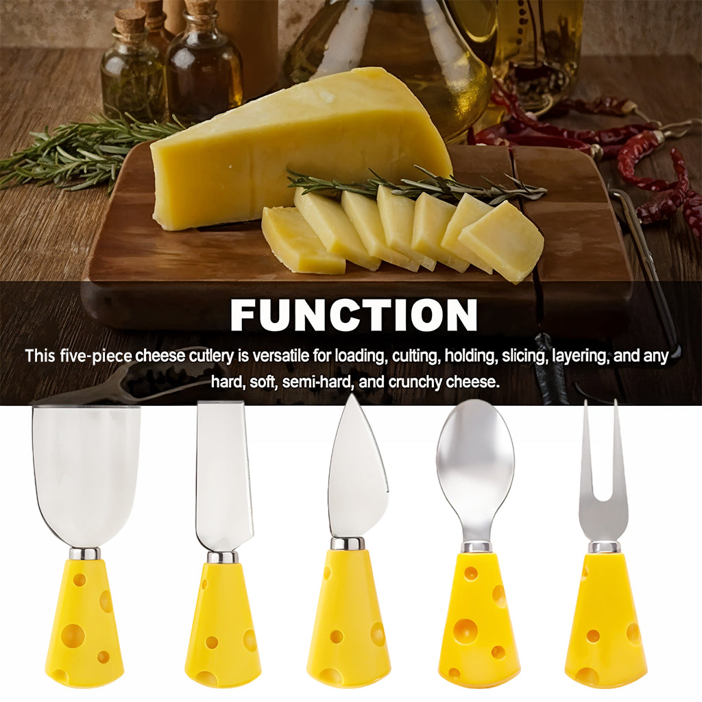 HASTHIP 5Pcs Cheese Cutter Tools Stainless Steel Creative Cheese Tool Set Cheese Slicer Spreader Cheese Fork Almond Cutter Deli Server Kit Party Supplies, with Case