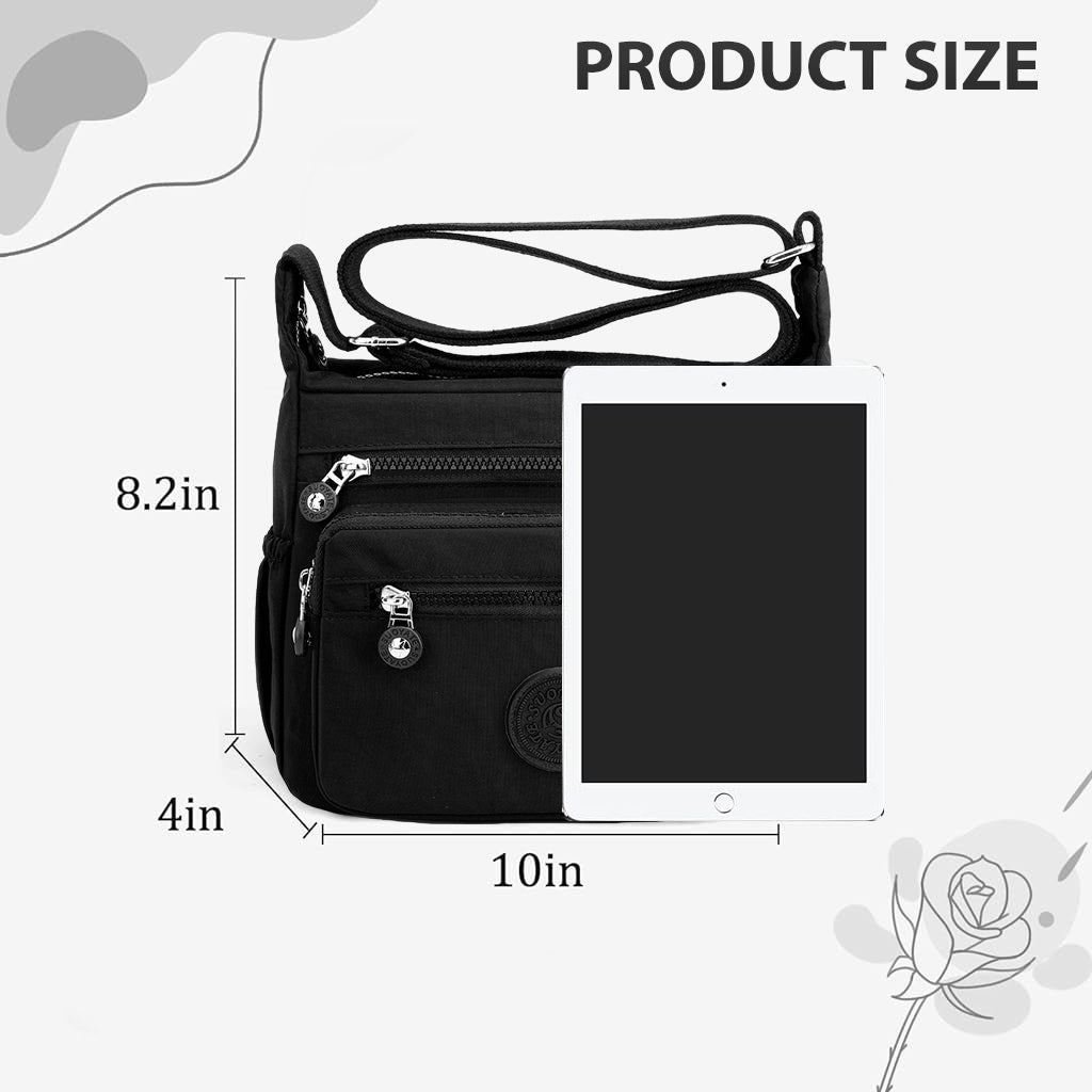 PALAY Women Crossbody Bag Waterproof Nylon Multi-Layer Crossbody Bag Casual Satchel Bag Shoulder Bag Messenger Bag Travel Crossbody Bag, Black