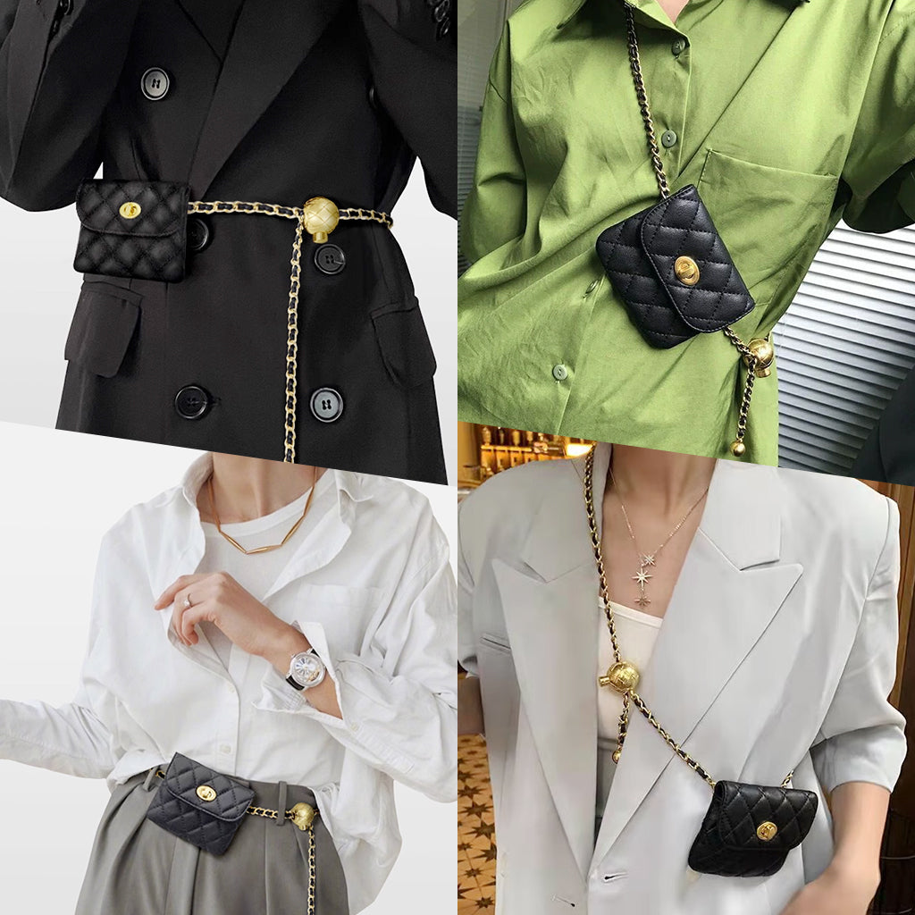 PALAY Mini Fanny Bag Chic PU Small Purse Bag Casual Waist Coin Bag Dechable Adjustable Chain Belt Design Fashion Piece Waist Purse Bag Gift for Women, 11x9cm