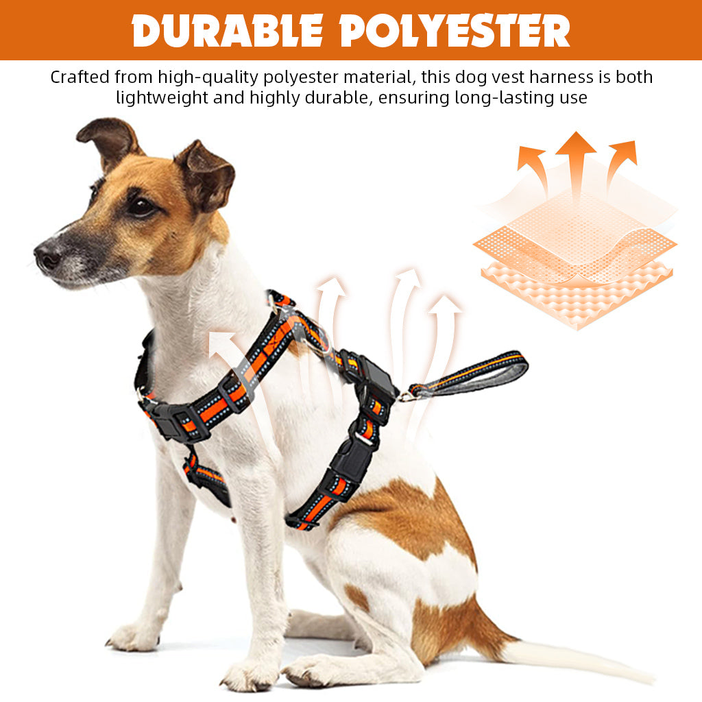 Qpets No Pull Dog Harness, 2 in 1 Dog Vest Harness with 59 inches Retractable Wire Dog Leash Quick Release Buckle Dog Harness with Night Reflective Strip Design