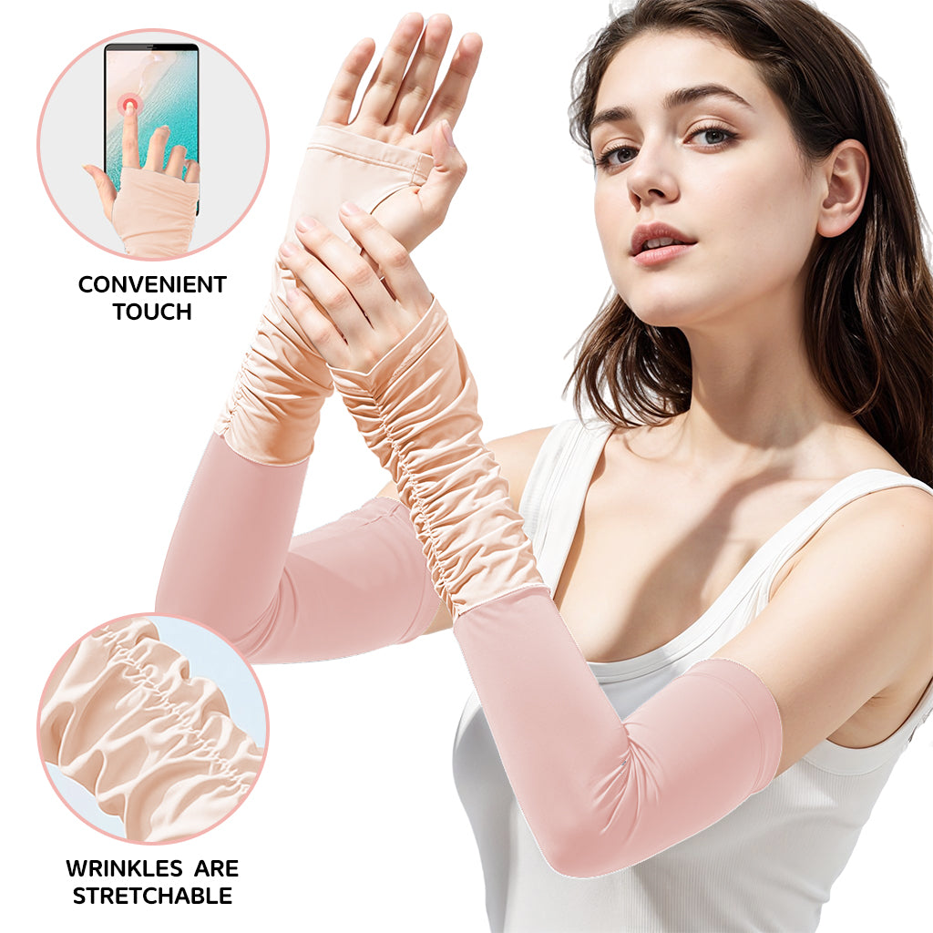 SANNIDHI Summer Arm Sleeves for Women UPF 50+ Sun Protection Breathable Nylon Ice Silk Quick Dry Stretchy Arm Sleeves Snug Fit Arm Sleeves with Thumb Loop, for Hiking, Riding, Driving, Golfing