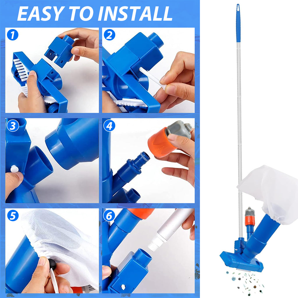 HASTHIP® Pool Cleaning Brush Kit Assembly Pool Vacuum Cleaning kit with Brush Cleaning Head & Filter Bag Sparkling Pool Cleaning Kit
