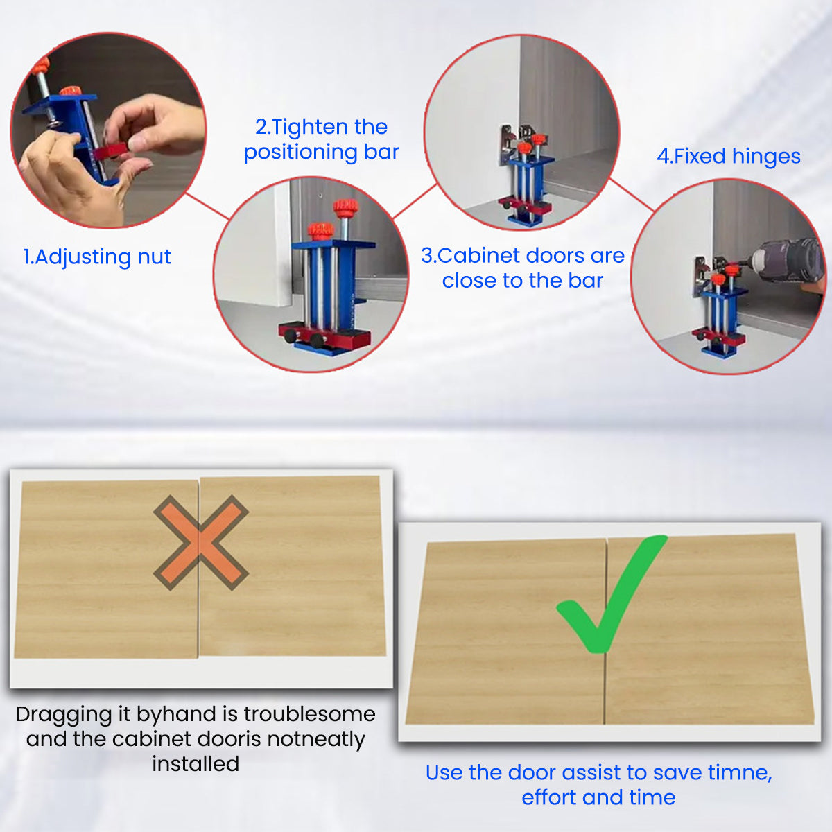 Serplex Cabinet Door Clamp Holder Wooden Cabinet Door Installation Jig Rugged Metal Cabinet Door Mounting Tool Cabinet Adjustable Door Installation Support Universal Kitchen Cabinet Door Lifting Tool