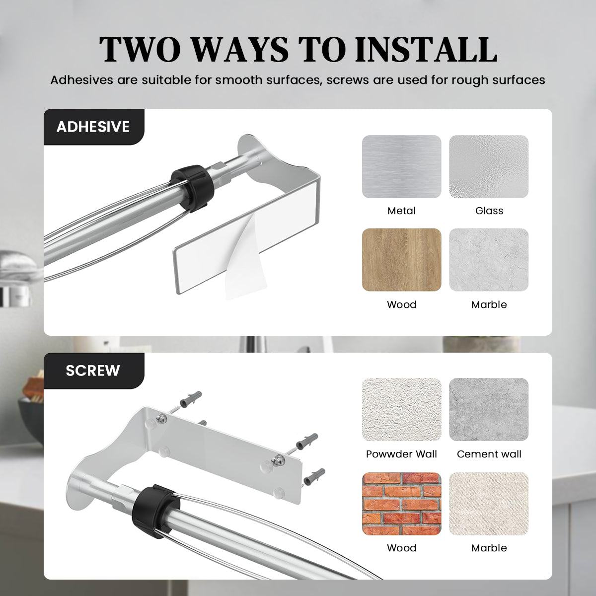 HASTHIP Toilet Paper Towel Holder Wall Self-adhesive Stainless Steel Paper Towel No Drill Kitchen Under Cabinet Paper Towel Holder Bathroom Paper Towel Kitchen Paper Towel Dispenser Holder