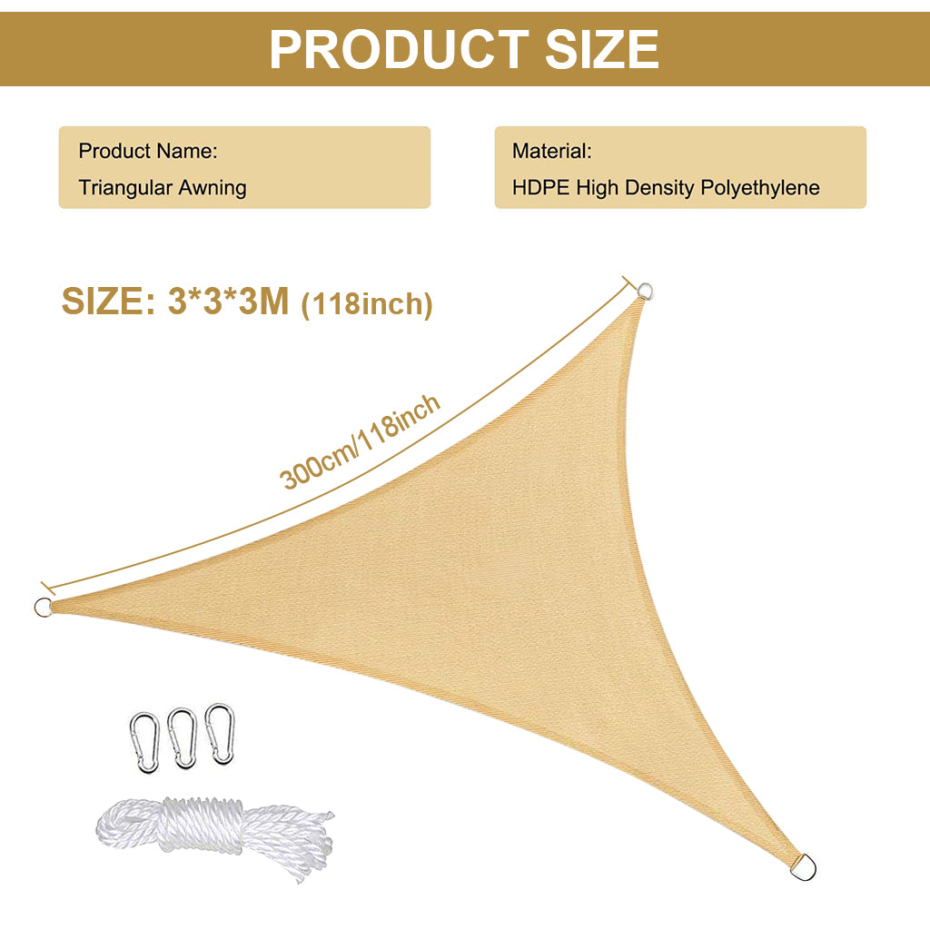 HASTHIP Sun Shade Sail with Carabiners & Rope 118 inches Equilateral Triangle Sun Shade Sail Canopy Sun Shade Sail with Metal D Rings Translucent Beige Sun Shade for Backyard, Camping, Patio