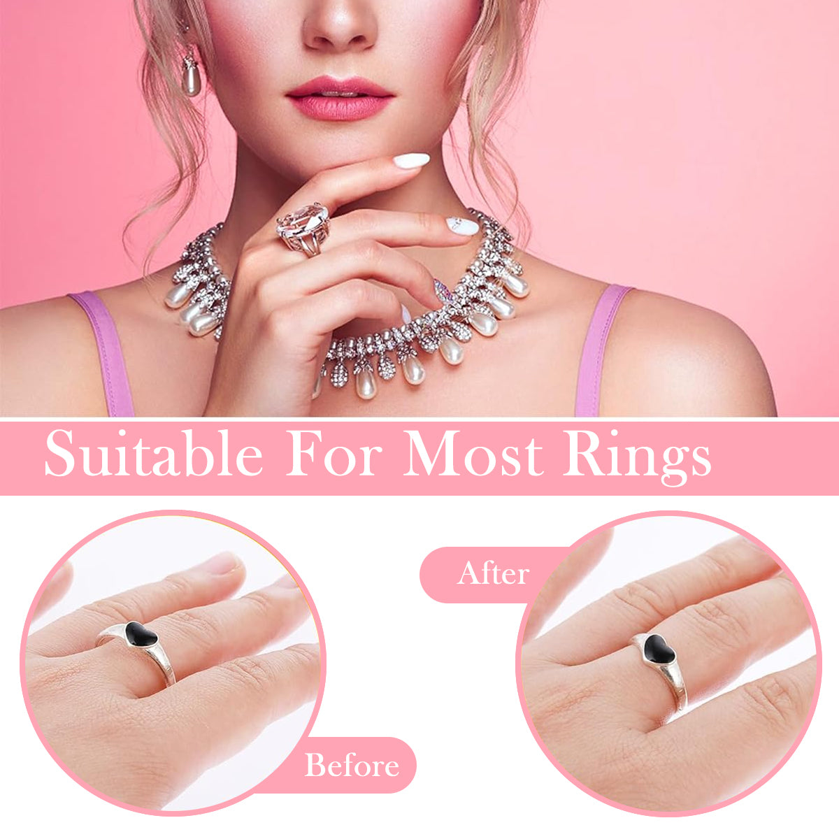 SANNIDHI 20Pcs Ring Adjuster for Loose Rings Invisible Ring Size Measuring Tool, Plug-In Invisible Ring Guards Silicone Tightener Eva Foam Patches Ring Adjusters Set with Polishing Cloth, Scissors
