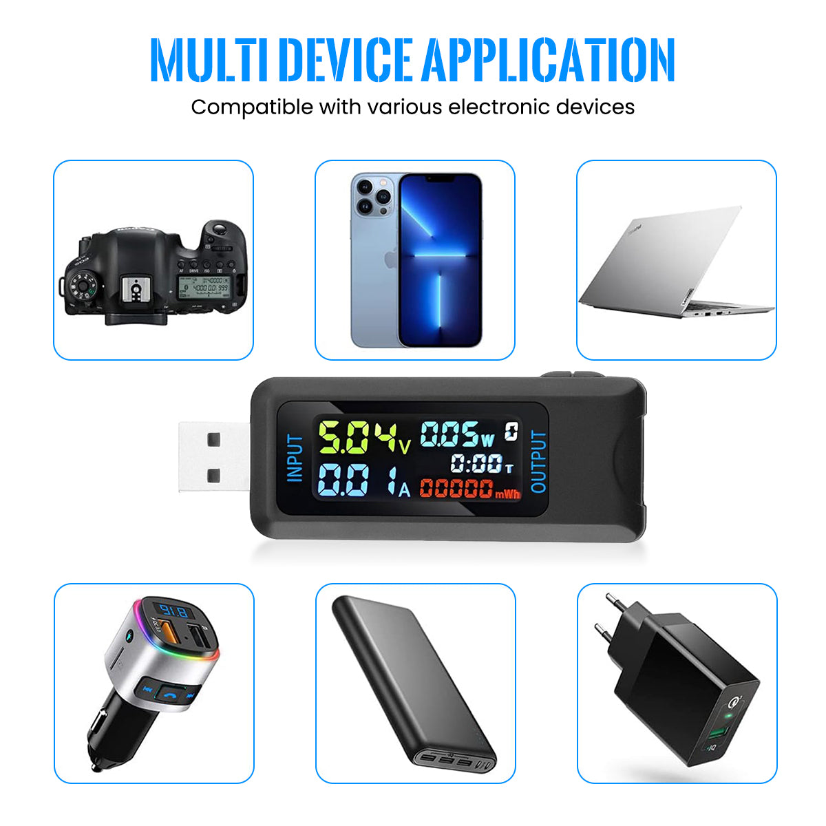 Serplex USB Tester, Multi-Functional Digital Tester DC 5.1A/4-30V/150W Current Voltage Meter Power Capacity Tester Supports Multiple Fast Charging Protocols USB Tester for Laptops, Phones, Chargers