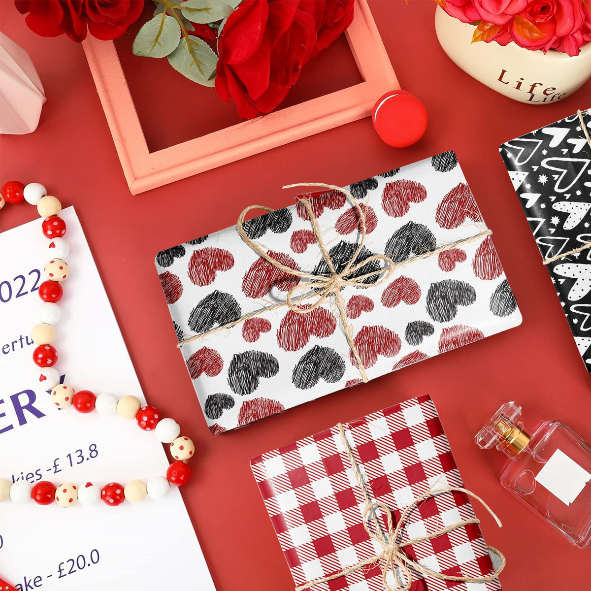 HASTHIP 12 Sheet Valentine's Day Wrapping Paper for Men Women - Heart, Love Design Gift Wrap Gift Packing Material for Birthday, Wedding, Anniversary, 26.7x16.7inches