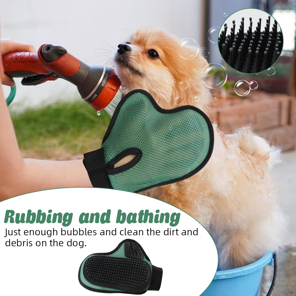 Qpets Pet Hair Grooming Glove for Cat Dog Hair Brush Glove Breathable Mesh Pet Hair Grooming Glove Rubber Rounded Tip Bristles Deshadding Hair Removal Glove Deshadding Hair Removal Glove