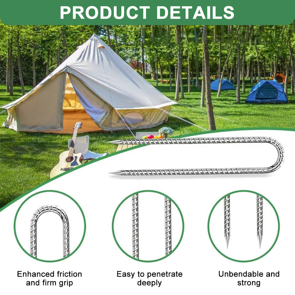 HASTHIP 6Pcs Garden Stakes Landscape Staples for Securing Landscape Fabric, Heavy Duty Tent Stakes, Multi Camping Windproof Nails, Galvanized Steel Ground Stakes Staples Securing Pegs (11.8 In)