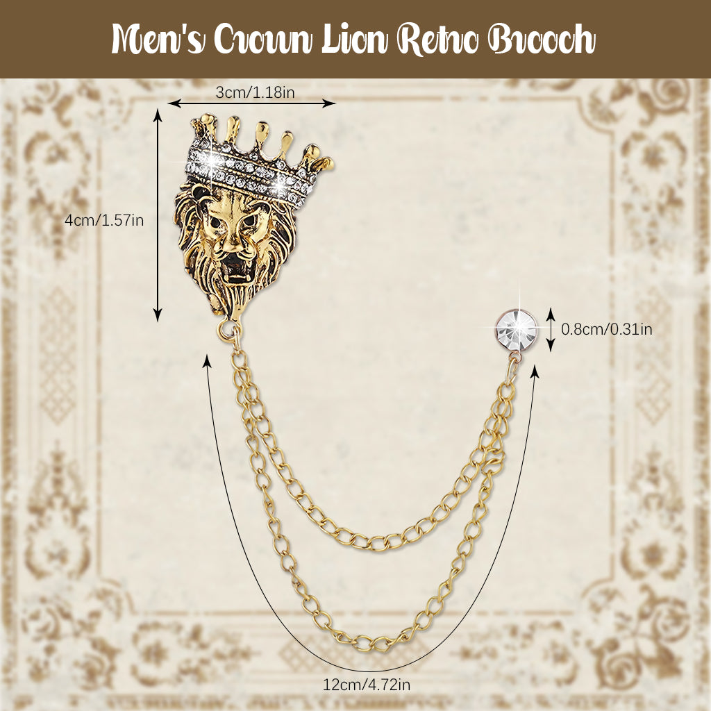 SANNIDHI Men's Vintage Brooch Golden Alloy Crown Lion Tassel Pin Brooch Rhinestone Embellished Brooch Gift for Men