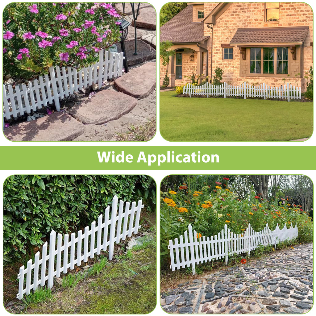 HASTHIP 4Pcs Garden Fences Decorative White Insert-in Connectable Garden Flower Bed Landscaping Boarder Fences Weather Resistant PVC Garden Fences, 60x34cm