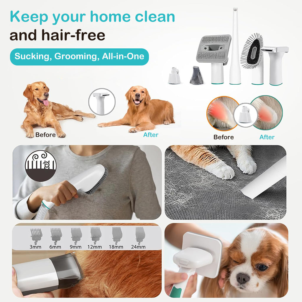 Qpets Dog Grooming Machine 7 in 1 Vacuum Dog Grooming Machine with 7 Interchangeable Heads, Dog Hair Trimmer, Shaver, Dog Nail Grinder, Hair Slicker Brush, Hair Duster Carry On Dog Grooming Machine