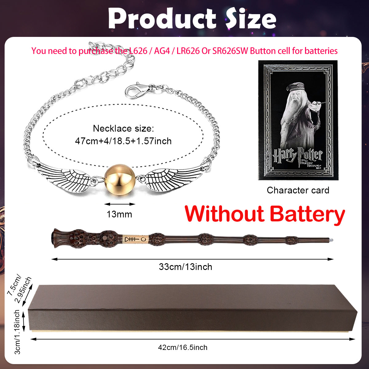 PATPAT Wizard Wand & Golden Snitch Necklace Gift Box Set Illuminating Dumbledore's Magic Wand Resin Made Cosplay Prop Magic Wand Photography Prop Gift for Fans Theme Party Dressing Accessories