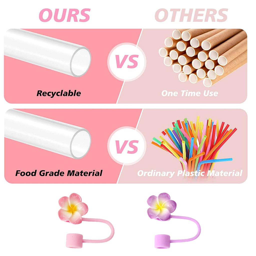 HASTHIP 6Pcs Clear Silicone Straws for Stanley 40Oz Cup & 2 Straw Caps, Heat Resistant Silicone Straws Universal 11.8'' Silicone Straws 10mm Reusable Straw with Stopper Tips
