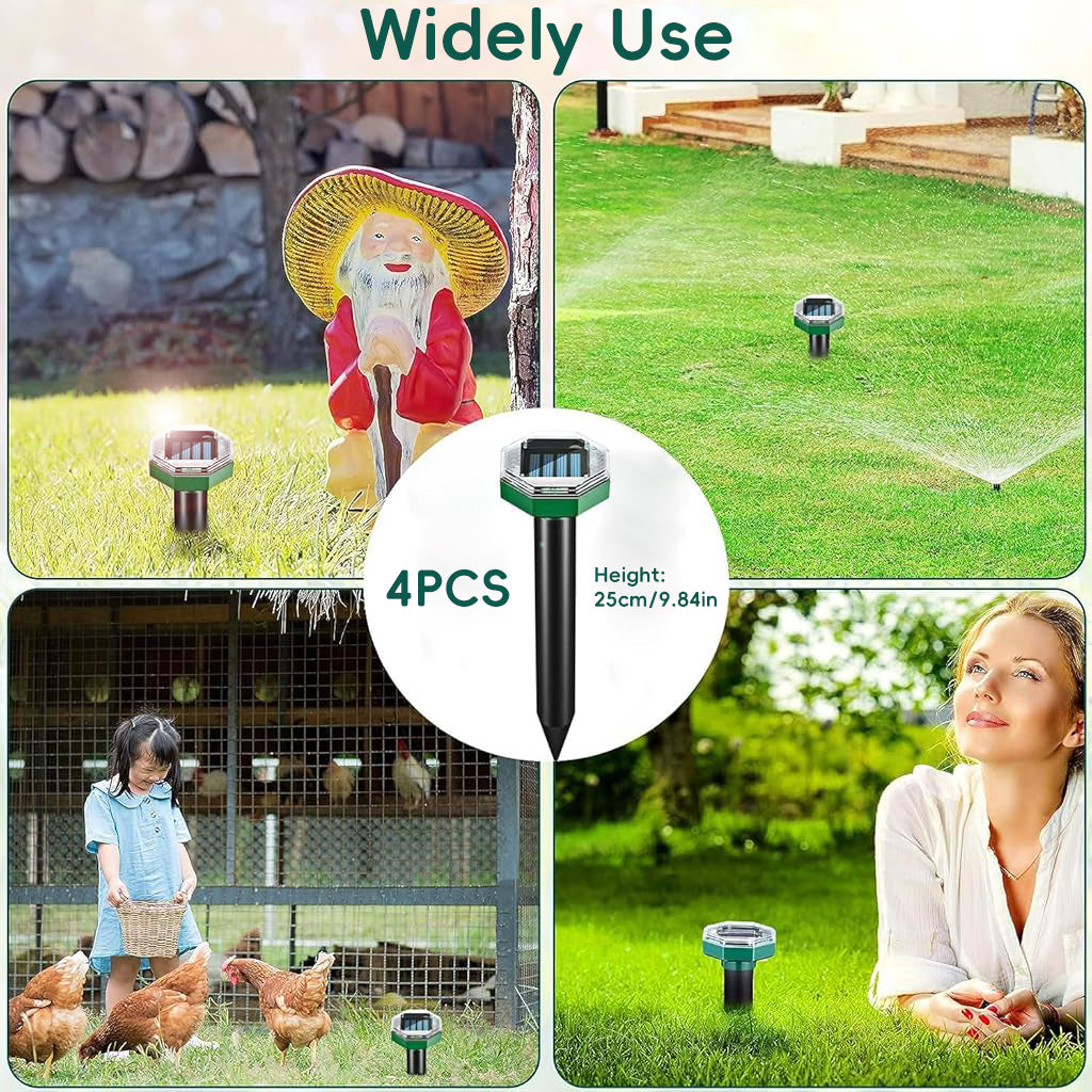 HASTHIP Solar Rats Repellent Ultrasonic Mouse Repellers Solar Powered Animal Repeller Devices for Birds, Rodents Waterproof Outdoor Lawn Garden Animal Repellers, Pack of 4