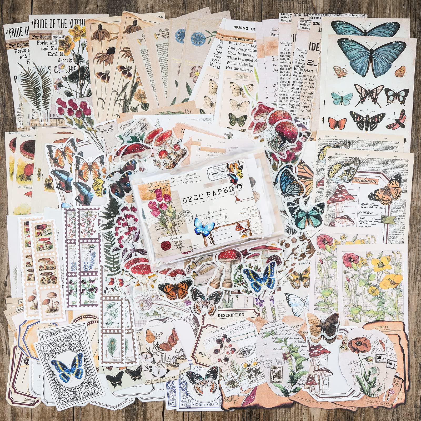 HASTHIP 200pcs Vintage Journal Supplies Pack for Scrapbook Supplies Art Journaling Bullet Junk Journal Planners DIY Paper Stickers Craft Kits Notebook Collage Album Aesthetic, Gold