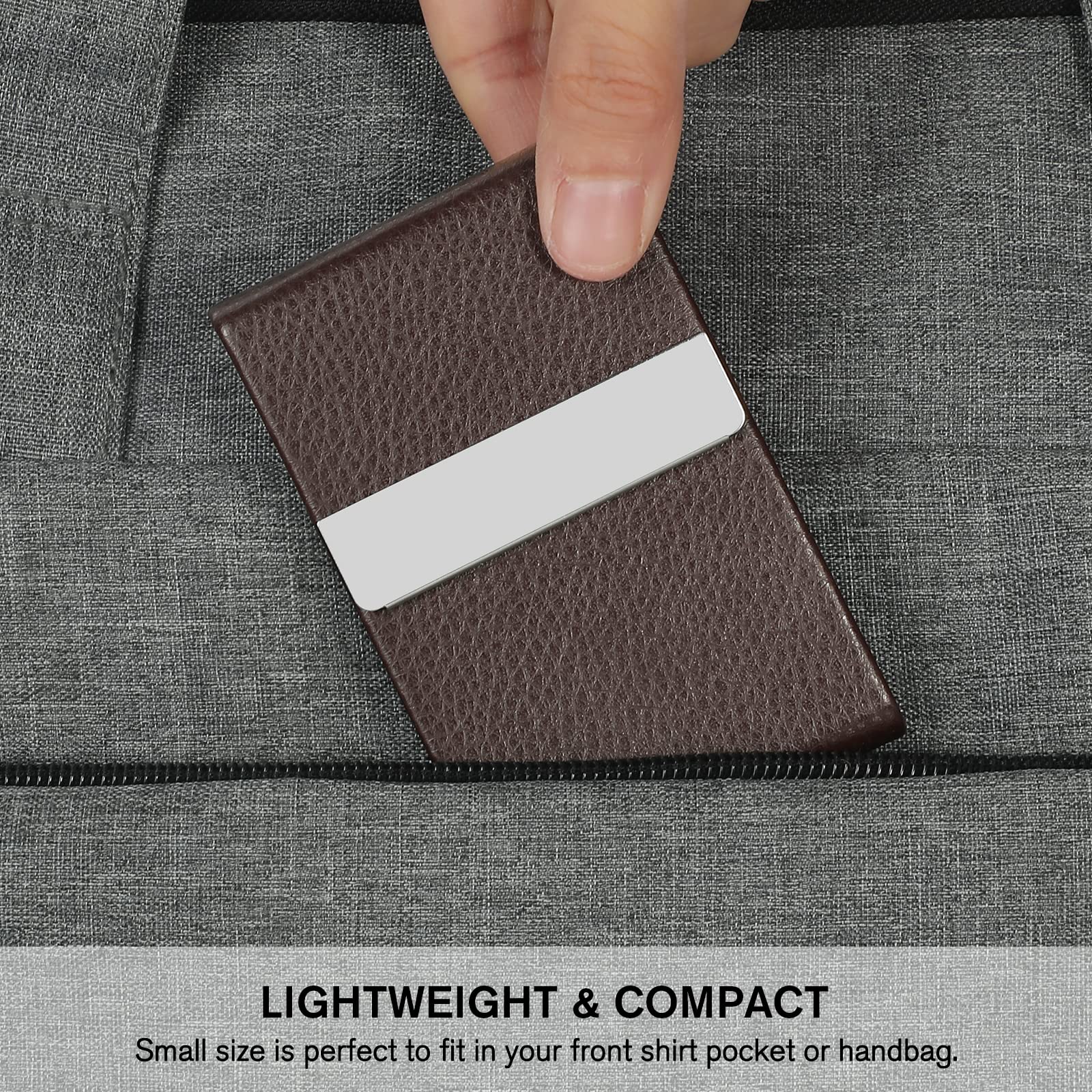 GUSTAVE Business Card Holder Metal Visiting Card Case Classy Card Holder for Women & Men PU Leather Wallet Card Case with Metal Magnetic Clasp, 20 Cards (6x9.5cm) - Coffee Brown