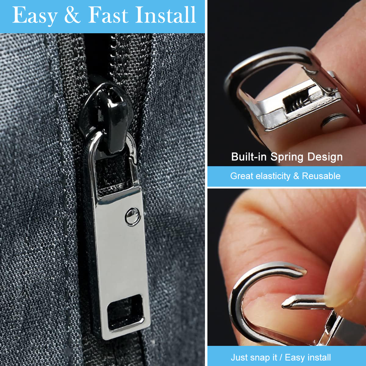 HASTHIP 32Pcs Zippers Metal Zipper Puller, Zipper Repair Kit, 4 Designs 2 Colors Zip Puller, Universal Zipper Puller Tabs Set, Multi Use Detachable Zipper Pulls for Jacket, Bags, Luggage