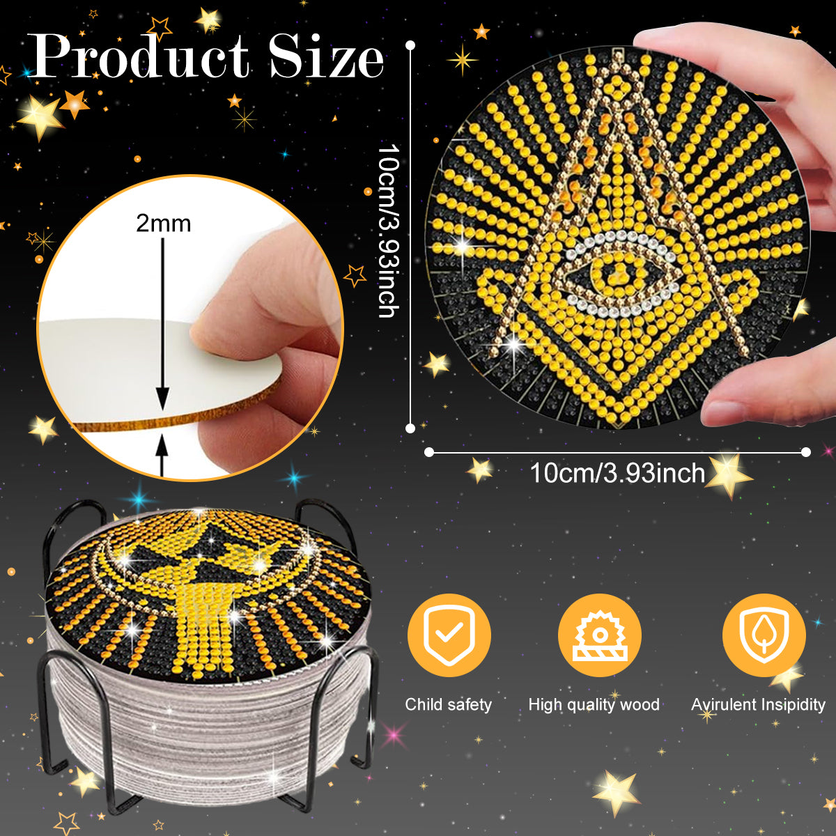 HASTHIP 10Pcs DIY Diamond Painting Coasters Material Kit Creatvie Tarot Coasters set with Holder, Beginners DIY Diamond Art Kit with Accessories and Tools Diamond Painting Art Home Gift