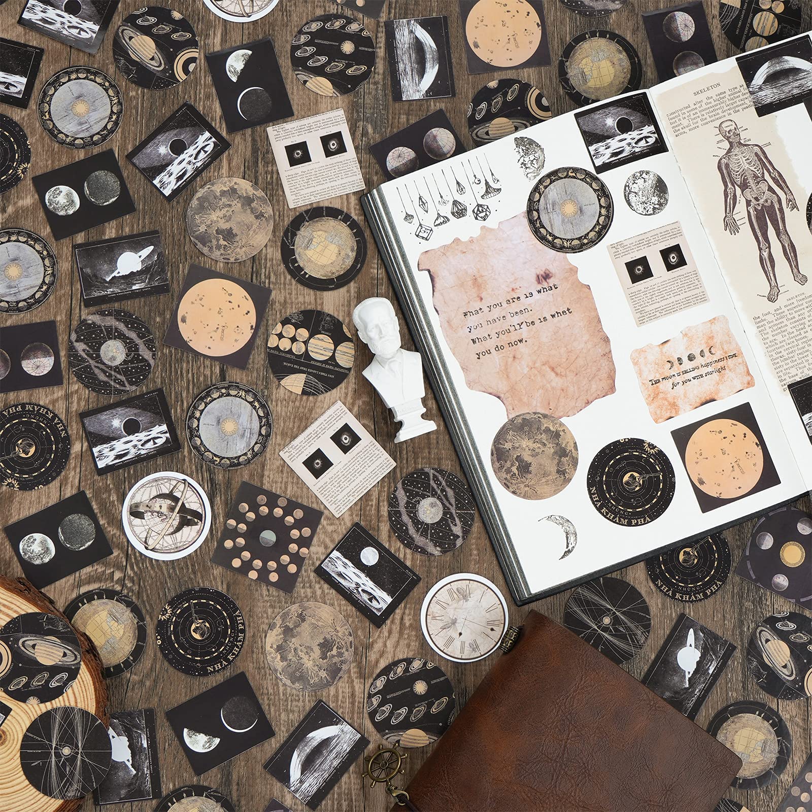 HASTHIP 92 PCS Scrapbook Sticker for Journals Supplies Astronomy Celestial Stickers Set Decorative Self-adhensive Planet Moon Space Sticker Decals for Journaling DIY Crafts Decro