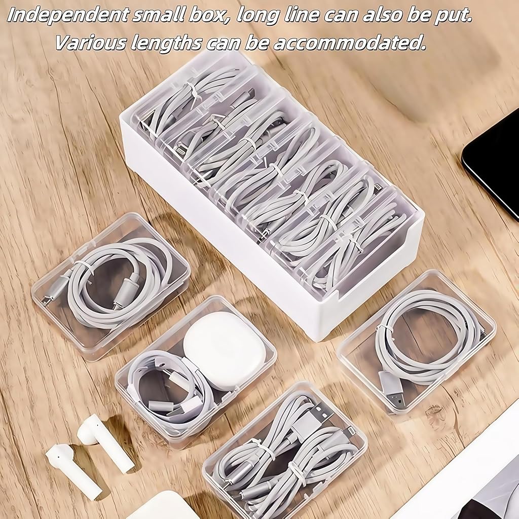 HASTHIP® 7 Box Cable Organizer Storage Box for Office,Home,Desk Accessories Storage Stationery Supplies and Accessories White-Transparent