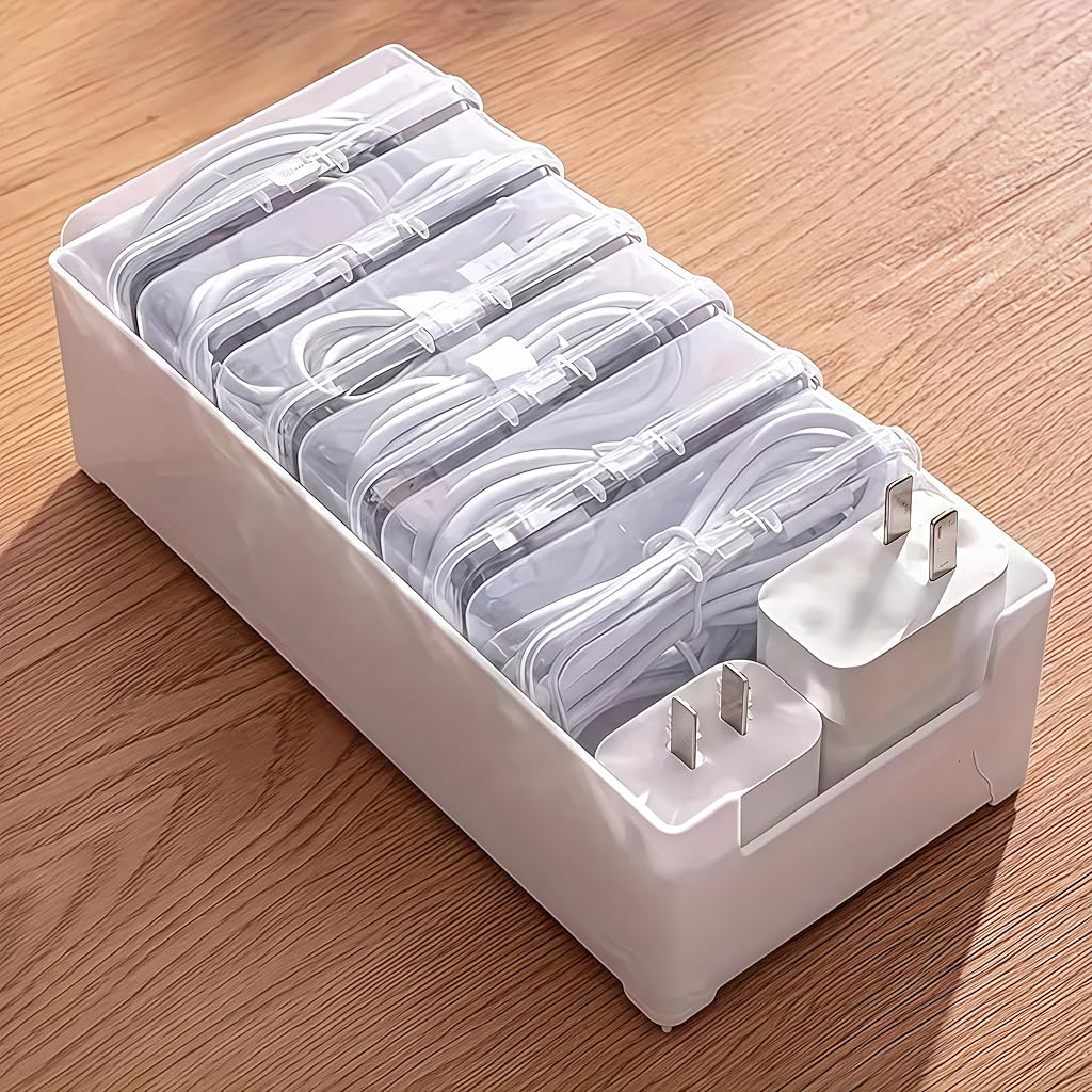 HASTHIP® 7 Box Cable Organizer Storage Box for Office,Home,Desk Accessories Storage Stationery Supplies and Accessories White-Transparent