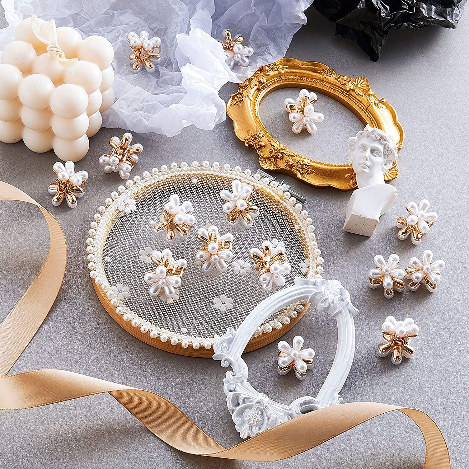 PALAY 12Pcs Small Pearl Hair Claw Clips Retro Hair Clips with Daisy Flower, Sweet Artificial Bangs Clips Decorative Hair Accessories for Women Girls
