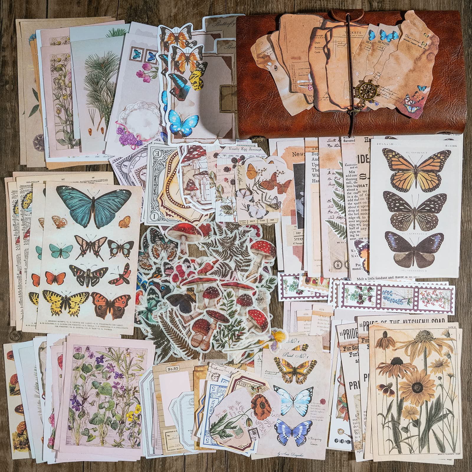 HASTHIP 200pcs Vintage Journal Supplies Pack for Scrapbook Supplies Art Journaling Bullet Junk Journal Planners DIY Paper Stickers Craft Kits Notebook Collage Album Aesthetic, Gold