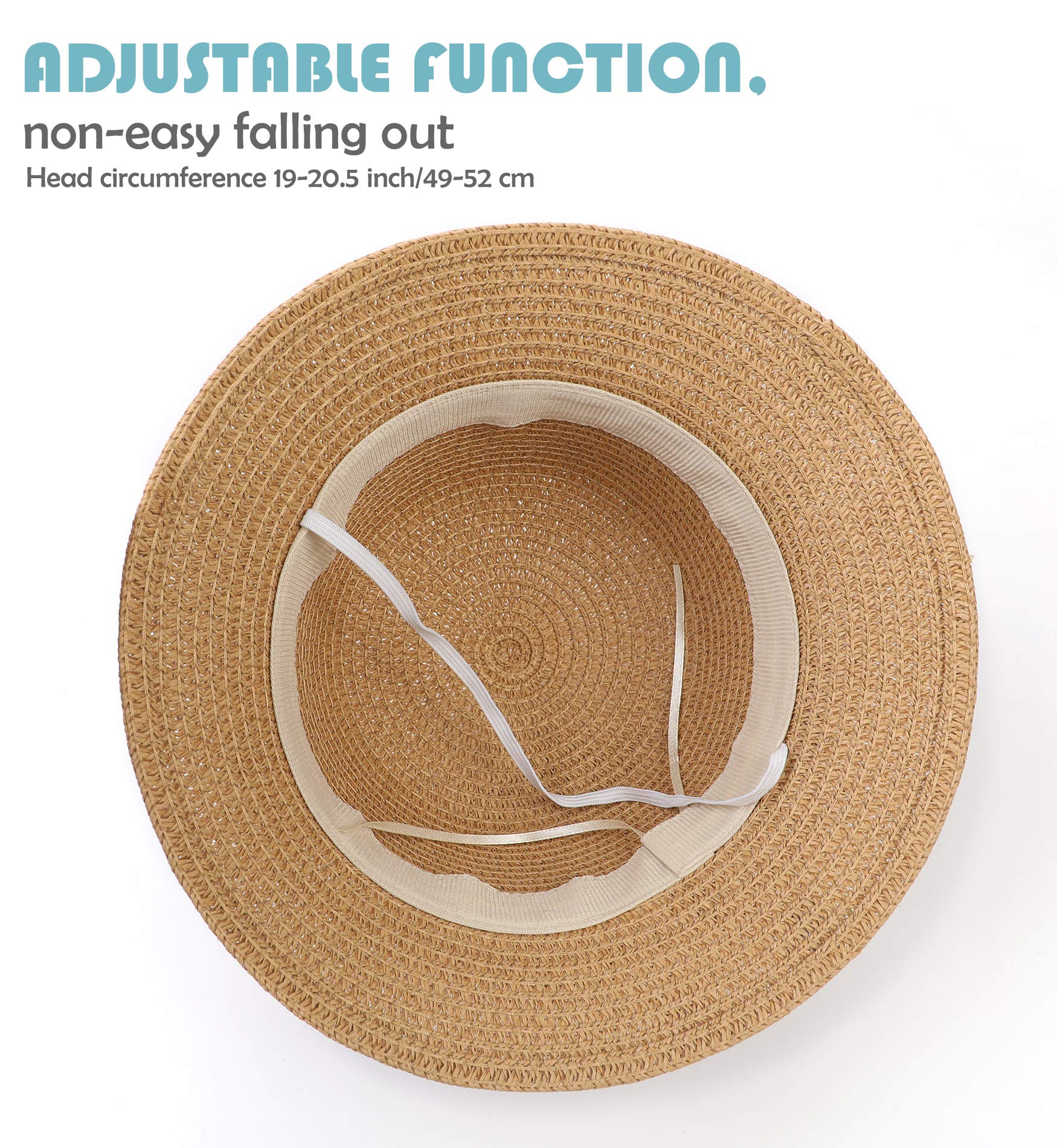 GUSTAVE Women Summer Straw Travel Hats for Travel Outdoor Beach Hats with Straw Woven Pouch for Girls 4-6 Year-Old Kids Coffee