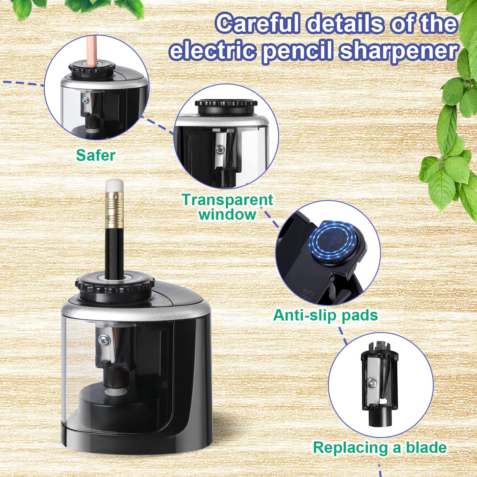 Climberty Electric Pencil Sharpener, Battery Operated, Dual Slot Pencil Sharpener with Durable Blade to Fast Sharpen, Automatic Sharpener for 6-12mm Pencils, Without Battery (Blue)