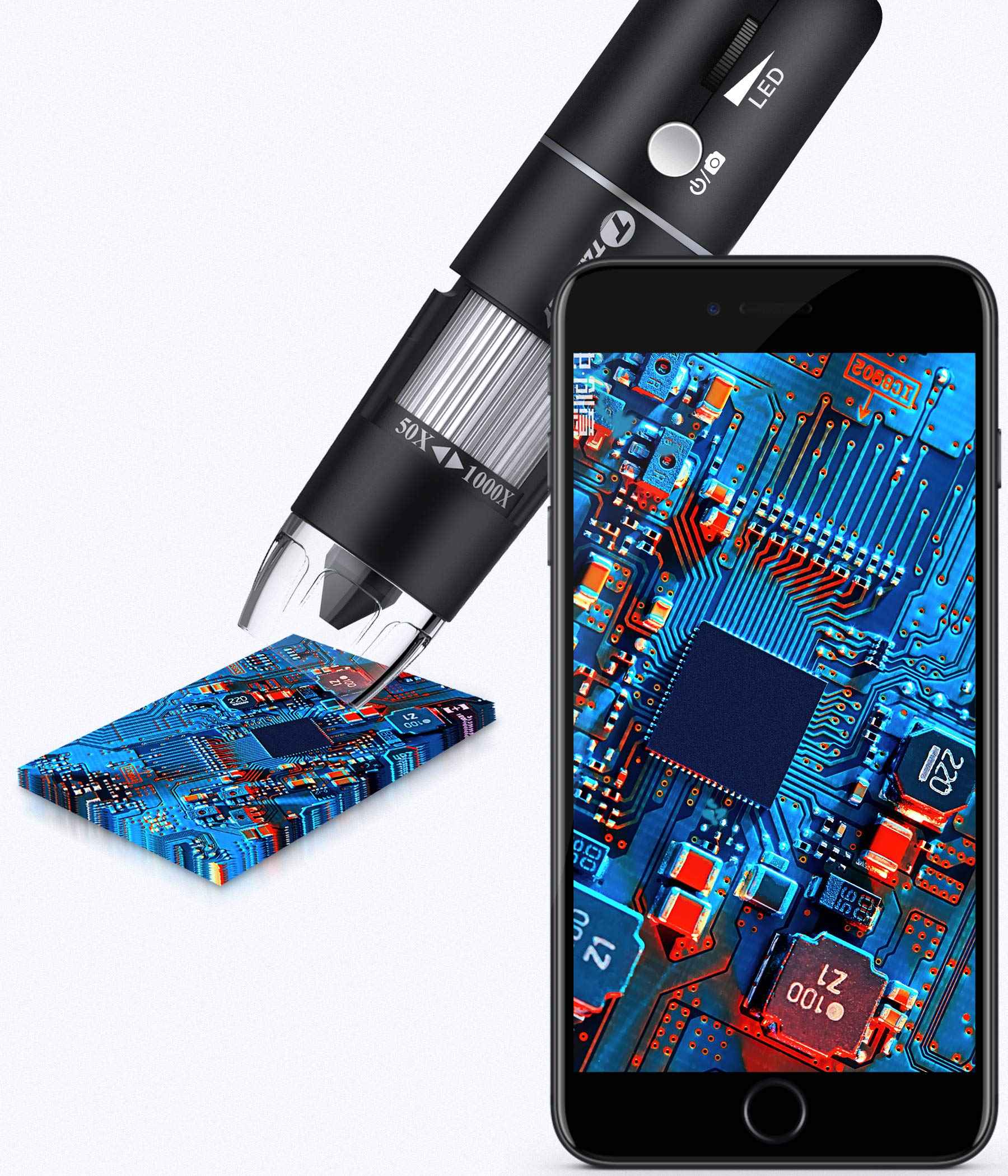 Verilux WiFi Digital Microscope Handheld USB HD Inspection Camera 50x-1000x Magnification with Stand Compatible with iPhone, iPad, Samsung Galaxy, Android, Mac Windows