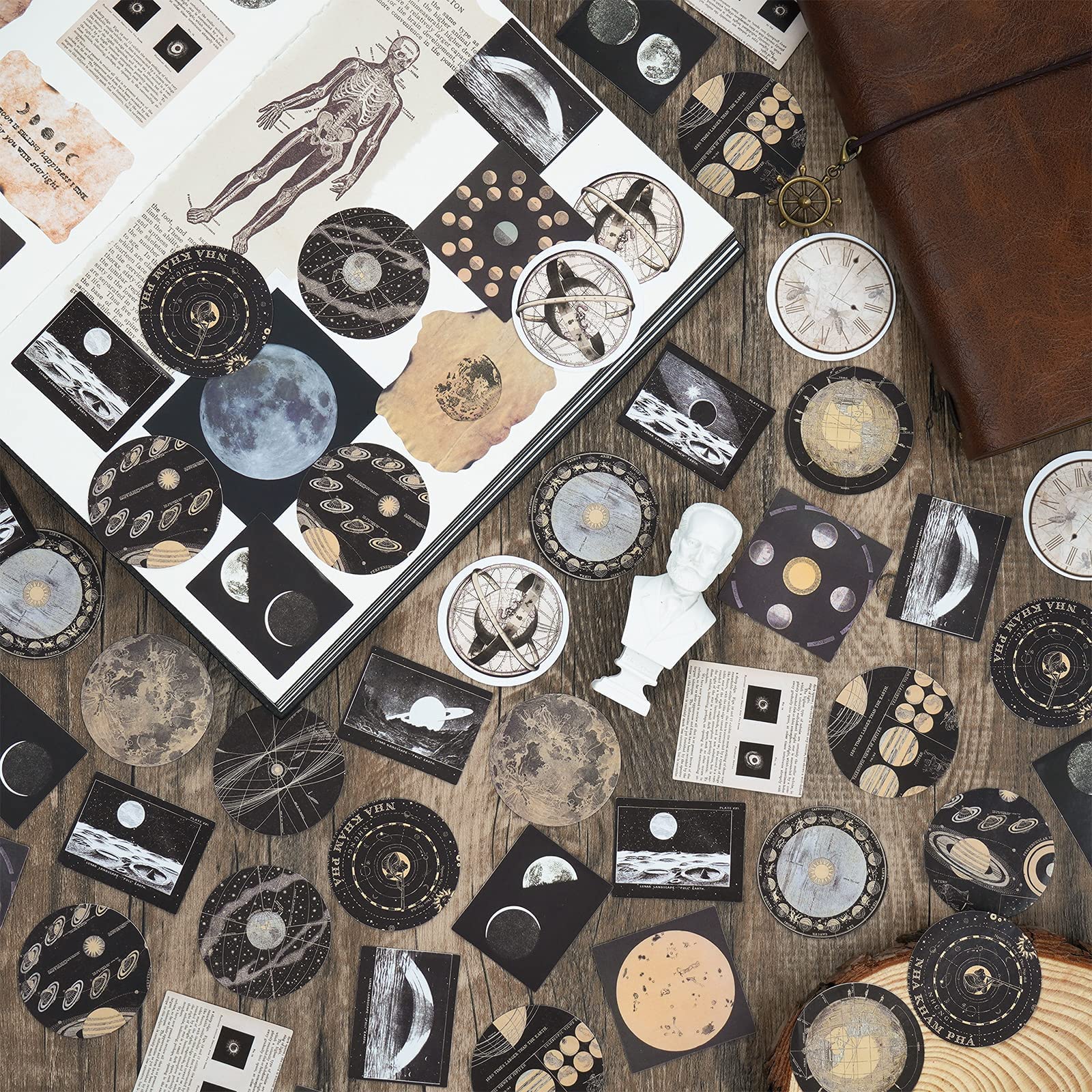 HASTHIP 92 PCS Scrapbook Sticker for Journals Supplies Astronomy Celestial Stickers Set Decorative Self-adhensive Planet Moon Space Sticker Decals for Journaling DIY Crafts Decro