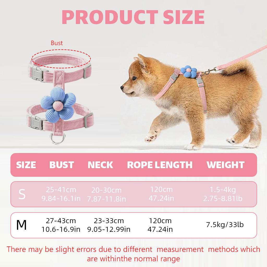 Qpets Cat Harness with Leash, Cat Harness and Leash Set for Small Cats with Quick Release Buckle, Escape-Proof Cute Flower Cat Belt for Outdoor Walking & Travel (S, Chest 25-41cm, Neck 20-30cm)