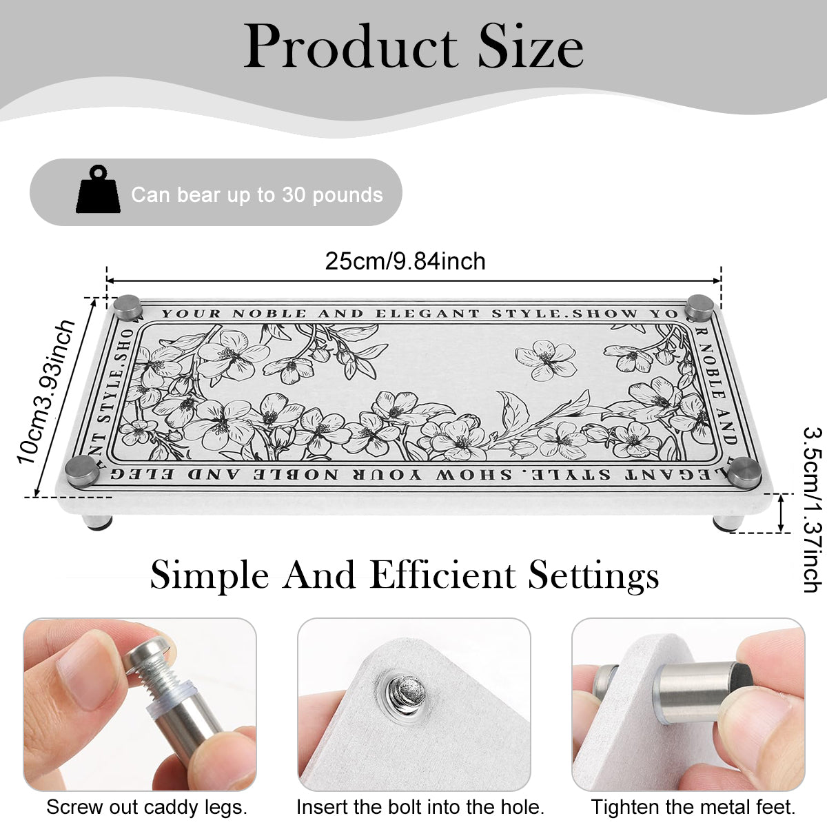 HASTHIP Bathroom Toiletries Holder Elegant Print Countertop Organizer 25x10cm Small Diatom Mud Water Absorbing Storage Shelf Scented Candle Stand Multipurpose Shelf for Bathroom, Kitchen
