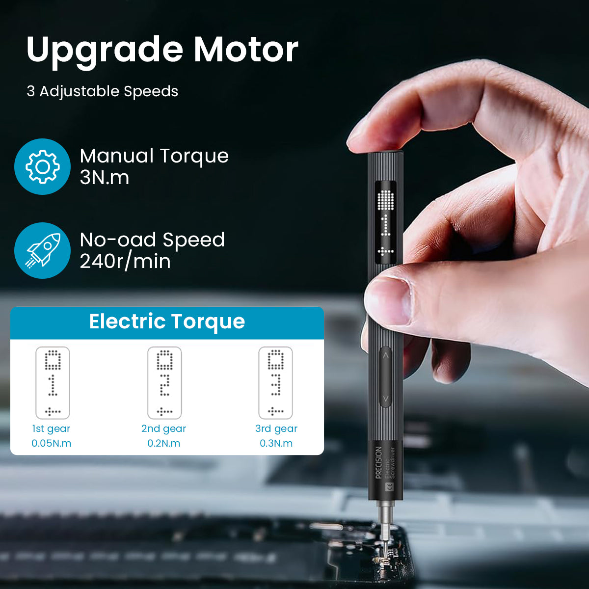 Serplex 50 in 1 Electric Screwdriver Set with Carry Case High Precision Electronics Screwdriver with LED, 40 Bits, Pry Tools, 3 Adjustable Torque, USB Cordless Screwdriver Tool Kit with Power Display