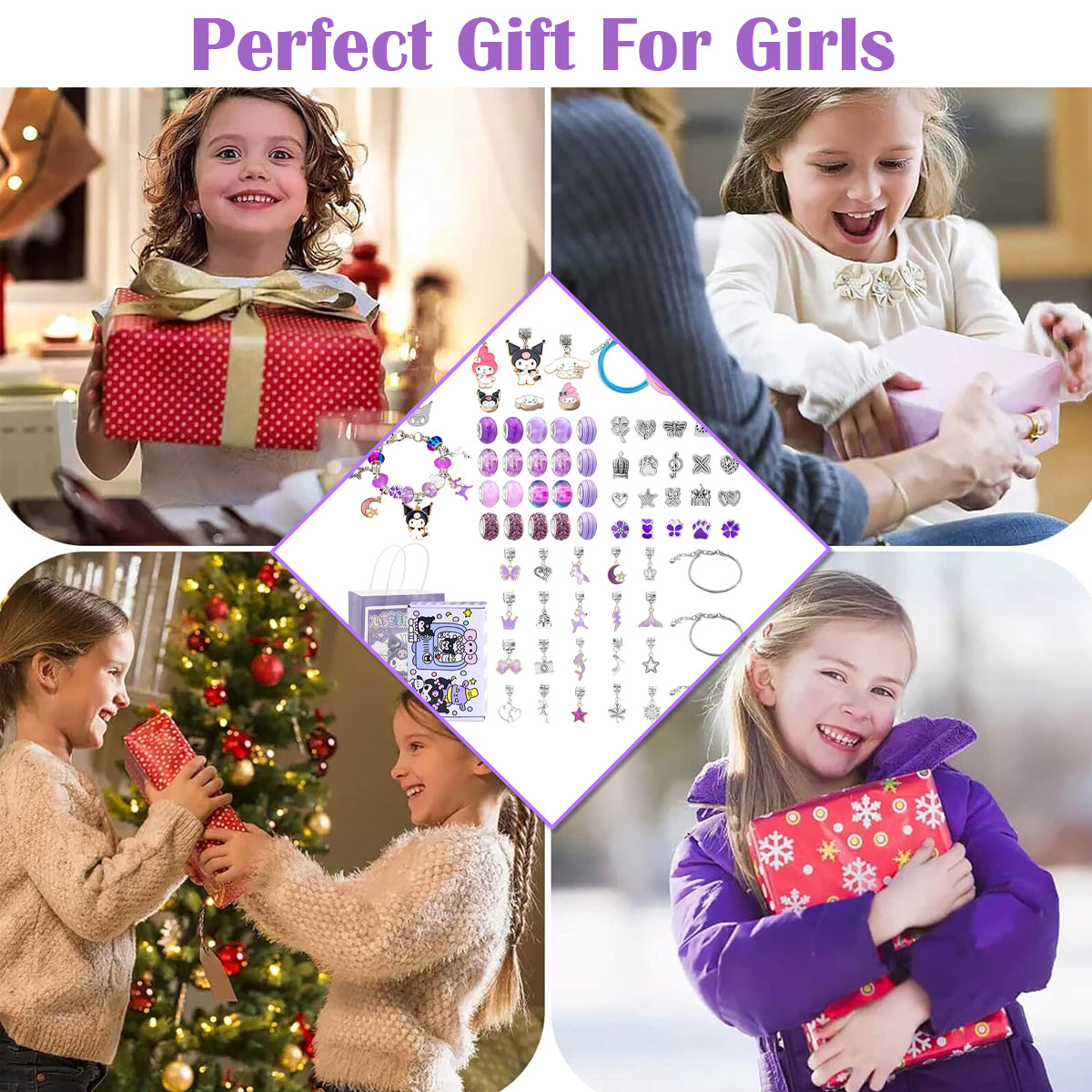 SANNIDHI Kuromi Charm Bracelet Making Kit, Sanrio-Themed Jewelry Bracelet Making Set, DIY Craft for Girls, Kuromi Bracelets Necklaces Set, Children Day Christmas Gift for Girls Kids Teens Ages 5-14