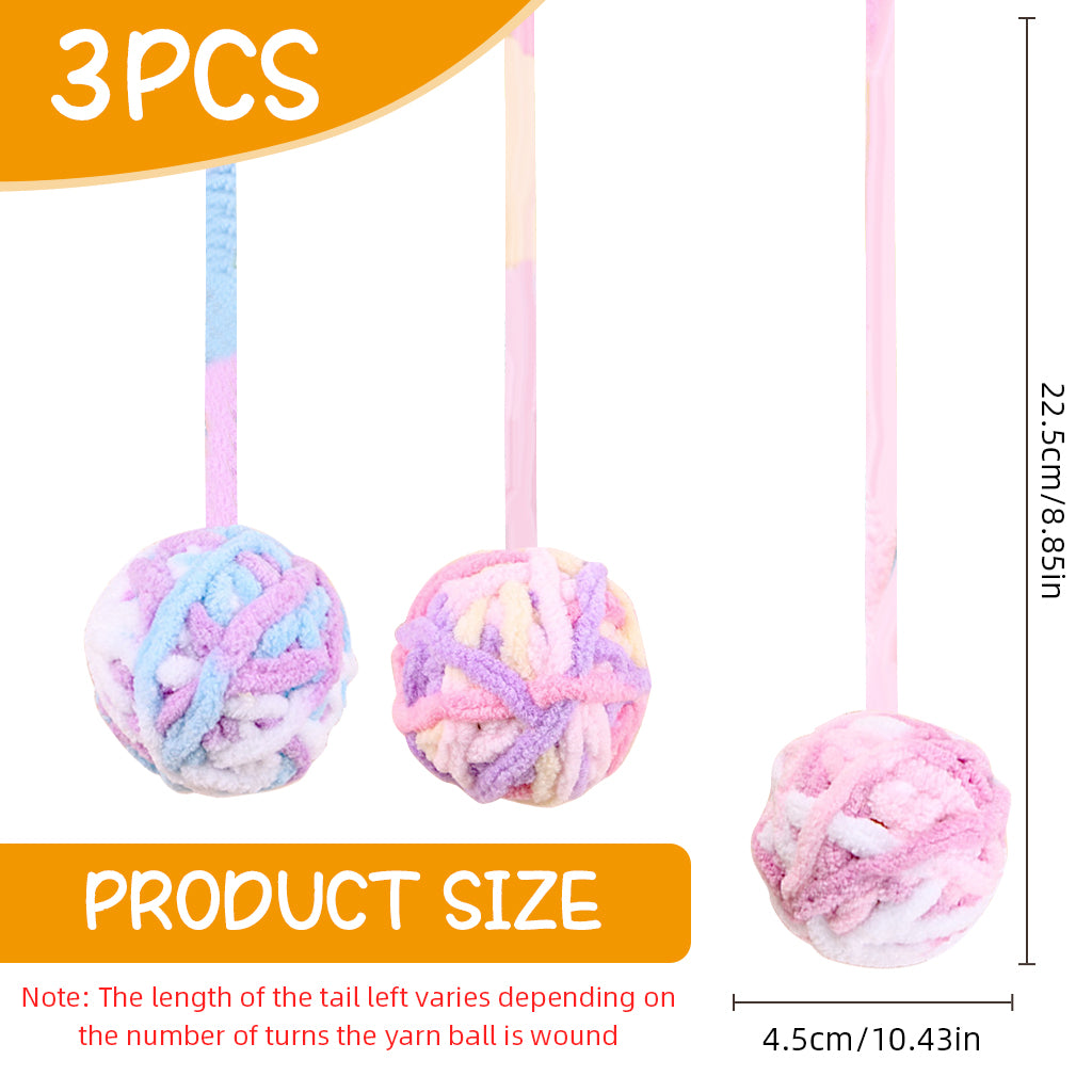 Qpets Plush Cat Ball Toys, Rattling Cat Teasing Toys with Built in Bell, Colorful Woolen Ball Toy Sound Toys (3Pcs)