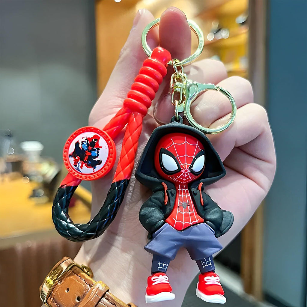 PALAY 2 Pcs Cartoon Keychain Keyring Fashion Couple Keychains Miles Spider Man Silicone Keychain Metal Keyring Backpack Charm Bag Charm Pendent