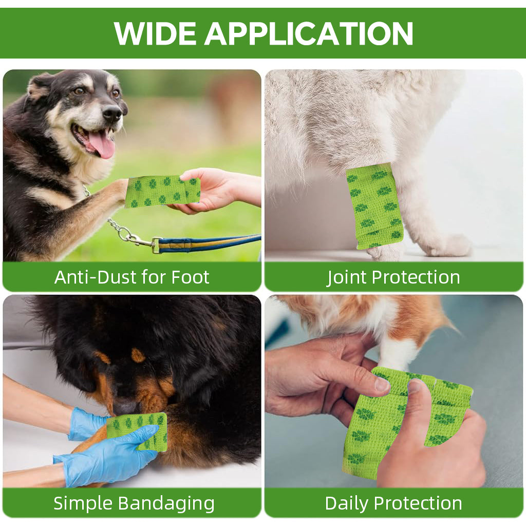 Qpets 6 Rolls Pet Crepe Bandage Bitter Flavored Anti-lick Bandages Non-woven Stretchy Injury Recovery Bandage Cartoon Print Self Adhesive Bandage Wrap, 3.94 inches Wide x 14.76 ft Long