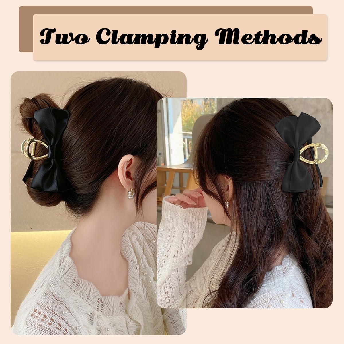 PALAY Large Bow Hair Claw Clips for Women Metal Hair Bow Claw Clip for Medium Thick Hair, Stylish and Elegant Non-slip Strong Hold Big Hair Clamp - Black
