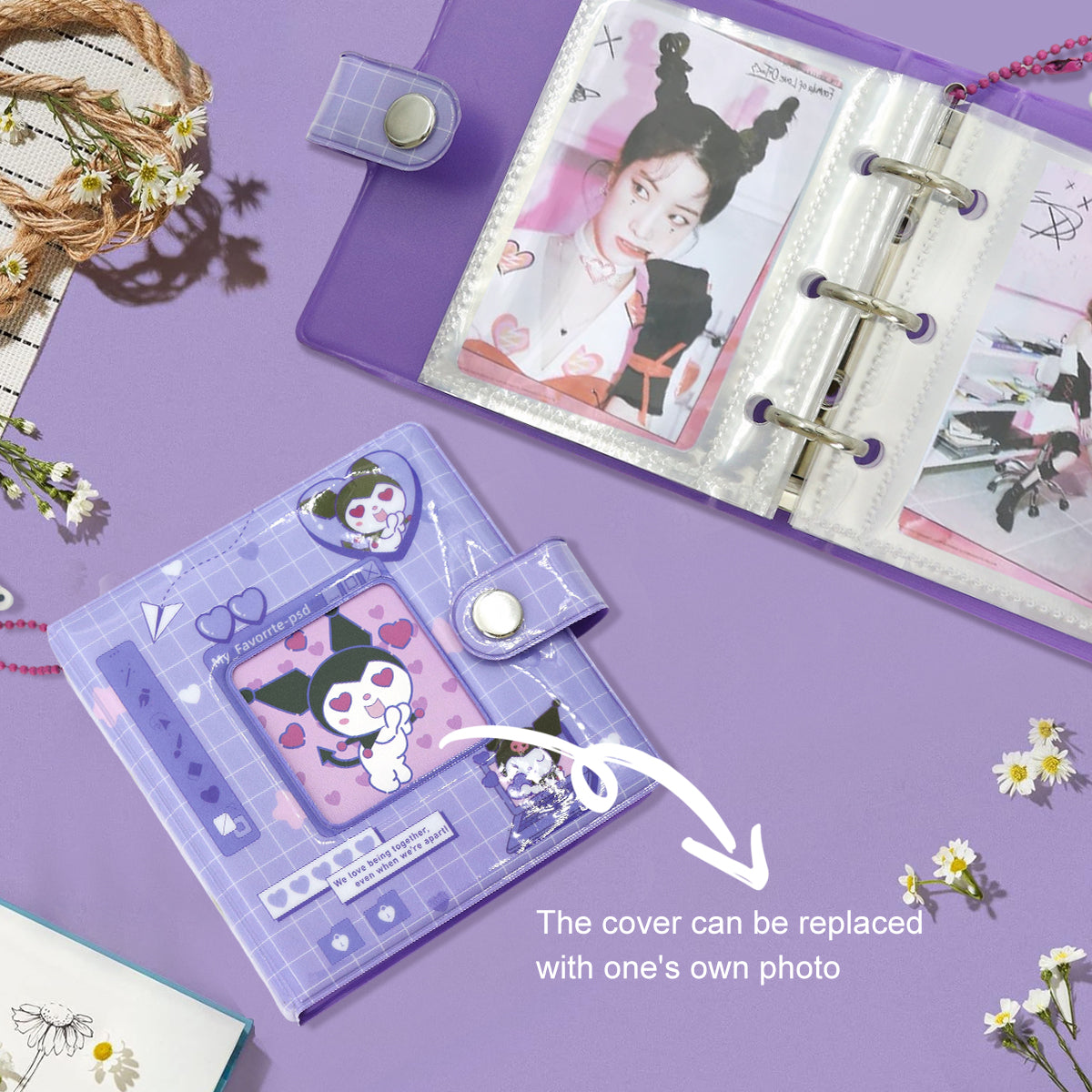 HASTHIP Kuromi Pocket Photo Album Hold Up 40 Photos of 3'' Binder Album Double Side Clear PVC Photo Pocket Kawaii Cartoon Instant Square Films Pocket Album Kpop Star Binder Photocard