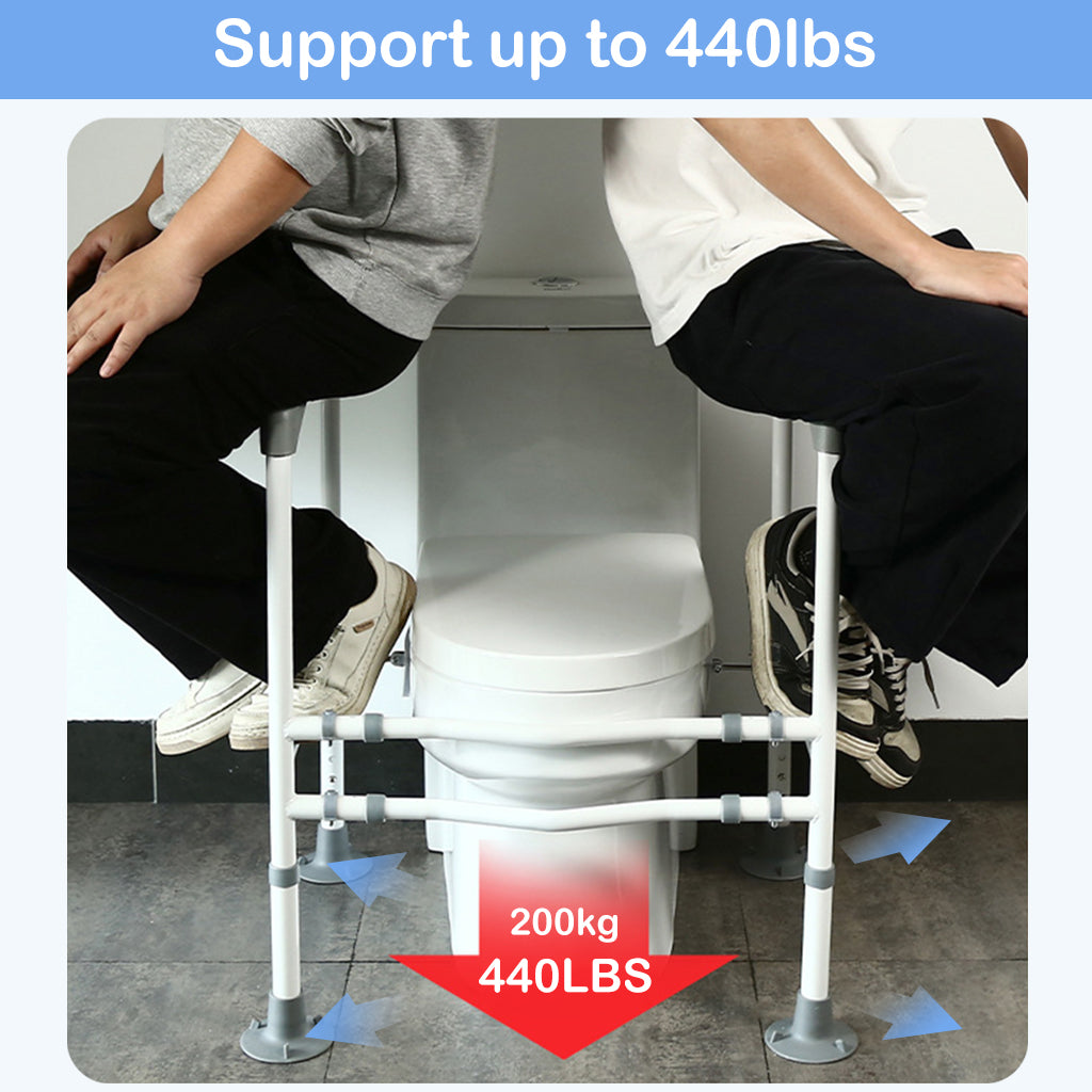 HANNEA Toilet Safety Rail Robust Carboon Steel Bathroom Safety Rail No Drill Suction Cup Toilet Safety Frame for Elderly Adjustable Height & Width Design Bathroom Safety Support for Elderly