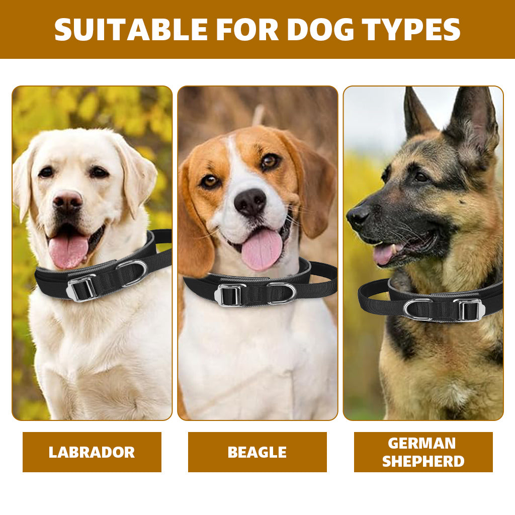 Qpets Dog Collar Tactic, Dog Collar with Control Handle & D Ring Safety Reflective Dog Collar Adjustable Sliding Buckle Training Collar for 30-50kg Dogs