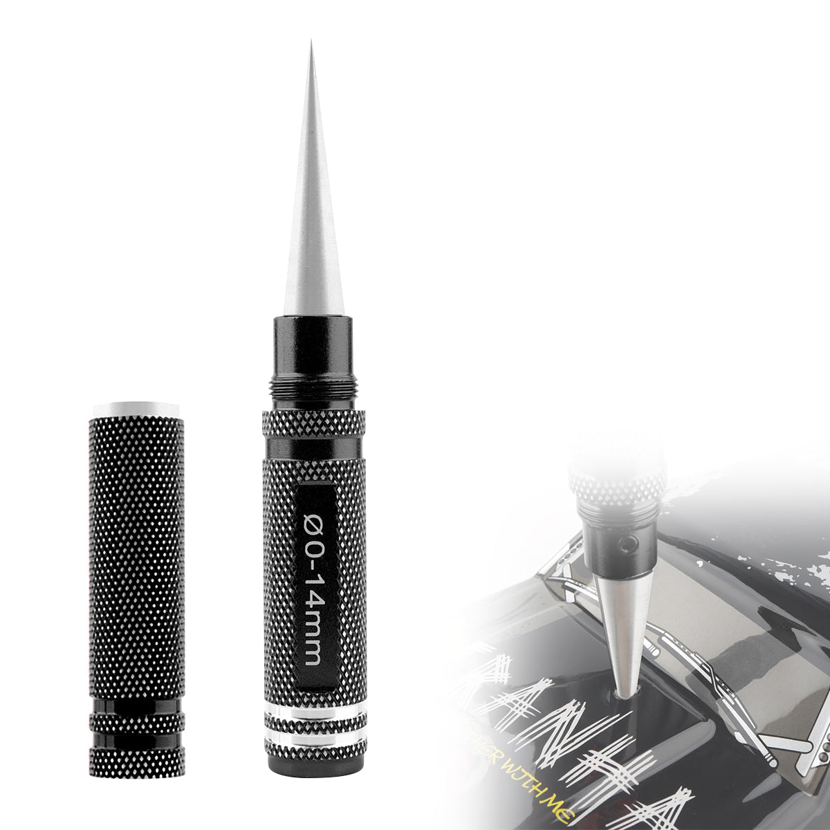 HASTHIP Stainless Steel Hole Puncher Reamer, 0-14 mm Diameter Cone Cutter Drill Bit with Anti-Slip Handle and Protective Case, Multi-Use Tool for Airplanes, Cars, Boats (Black)