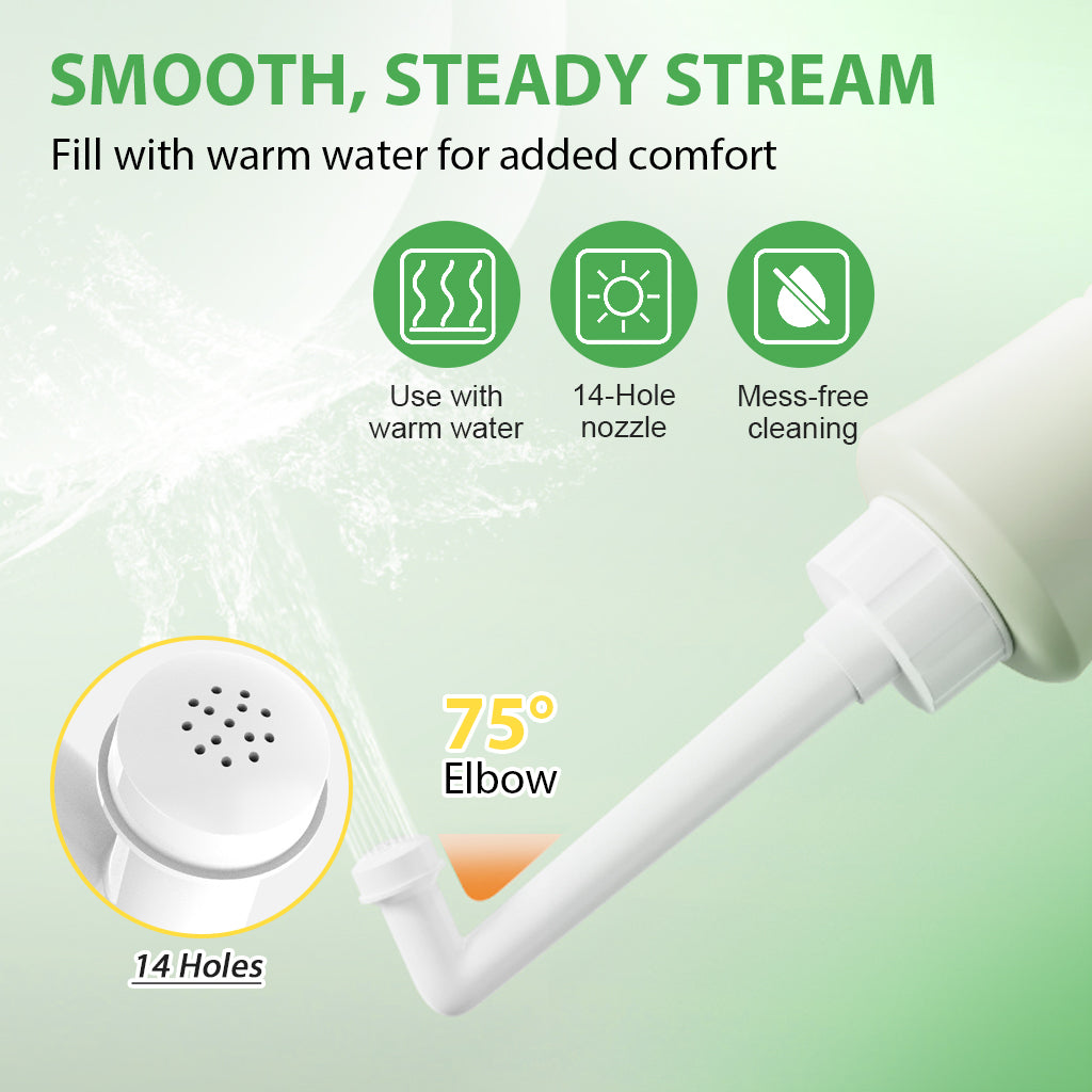 HASTHIP Peri Bottle, 500ml Portable Travel Bidet with Bag, with 2 Interchangeable Spray Nozzles Travel Bidet with Storage Bag Cleansing Bidet Sprayer for Personal Hygiene Care, Postpartum Perineal